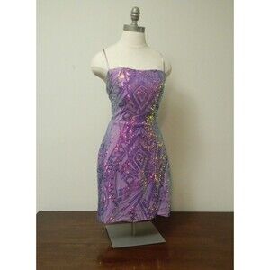 Francesca's Puprple Squined Lined Dress Prom HOCO Open Back Formal Cocktail NWT